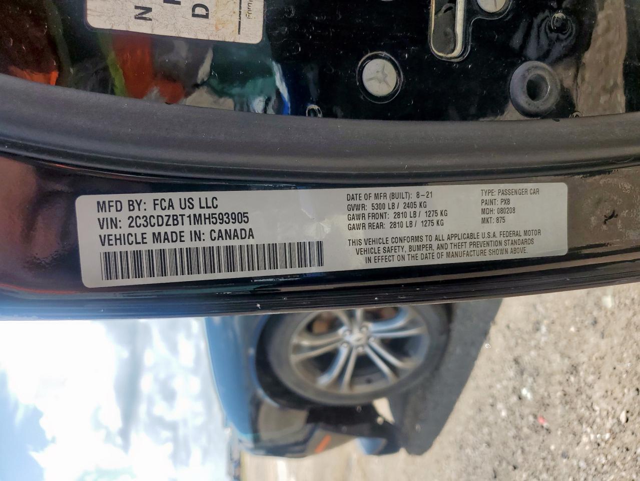 2021 Dodge Challenger R/T VIN: 2C3CDZBT1MH593905 Lot: 69354515