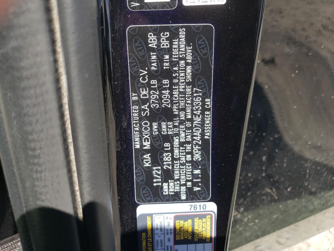 2022 Kia Forte Fe VIN: 3KPF24AD7NE433617 Lot: 69995575