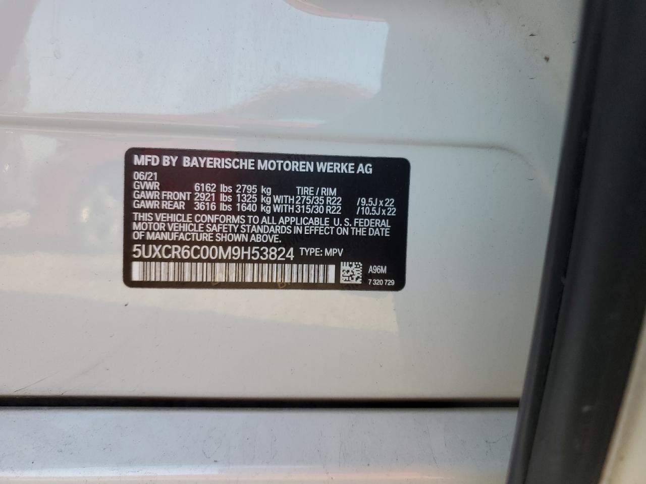 2021 BMW X5 xDrive40I VIN: 5UXCR6C00M9H53824 Lot: 67273785