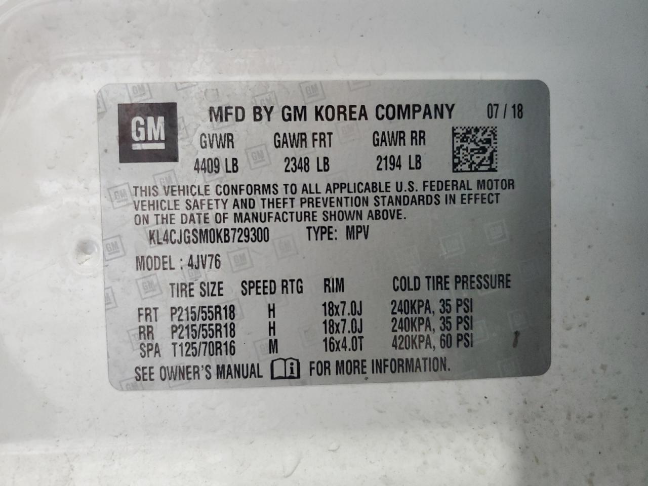 2019 Buick Encore Essence VIN: KL4CJGSM0KB729300 Lot: 70910855