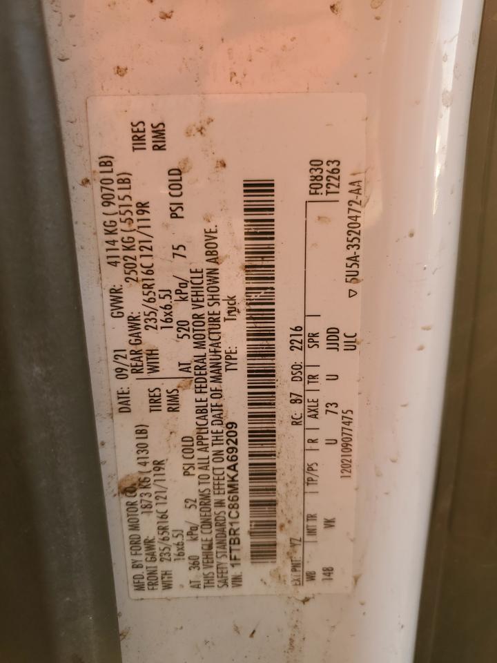 2021 Ford Transit T-250 VIN: 1FTBR1C86MKA69209 Lot: 69445585