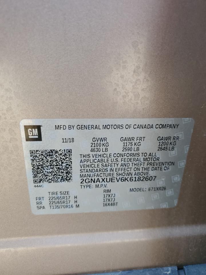 2019 Chevrolet Equinox Lt VIN: 2GNAXUEV6K6182607 Lot: 68542895