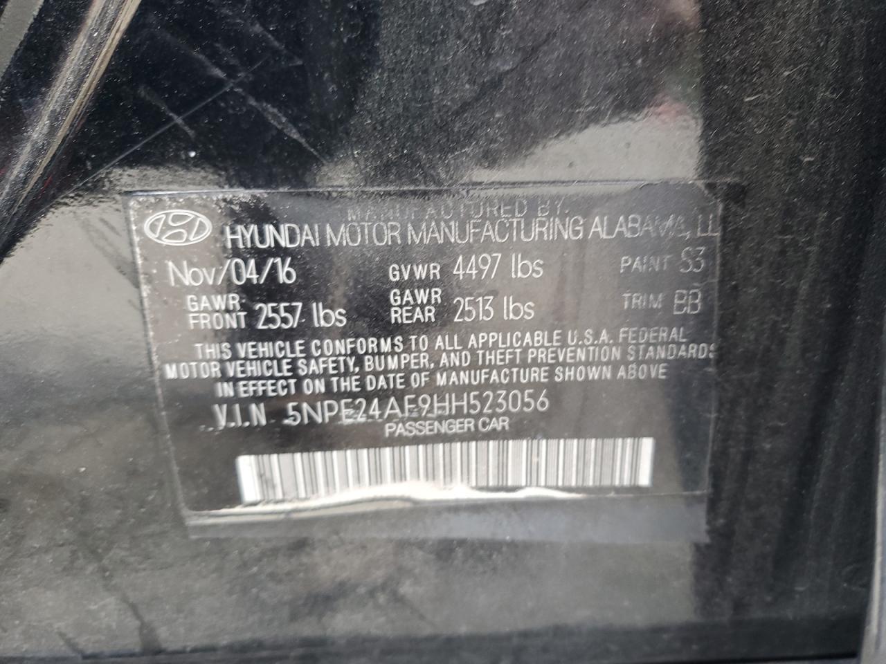 2017 Hyundai Sonata Se VIN: 5NPE24AF9HH523056 Lot: 70956255