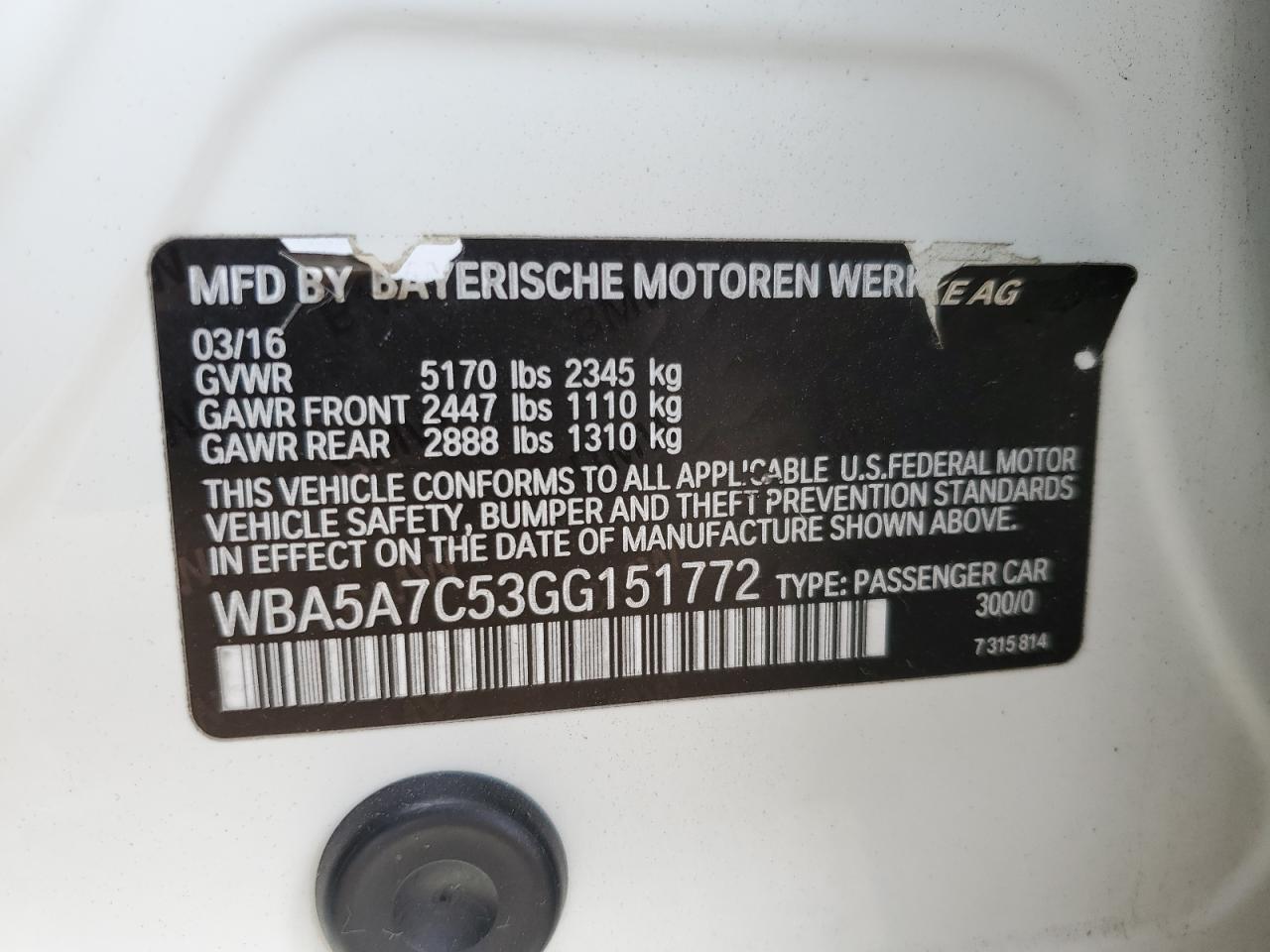 2016 BMW 528 Xi VIN: WBA5A7C53GG151772 Lot: 70629945