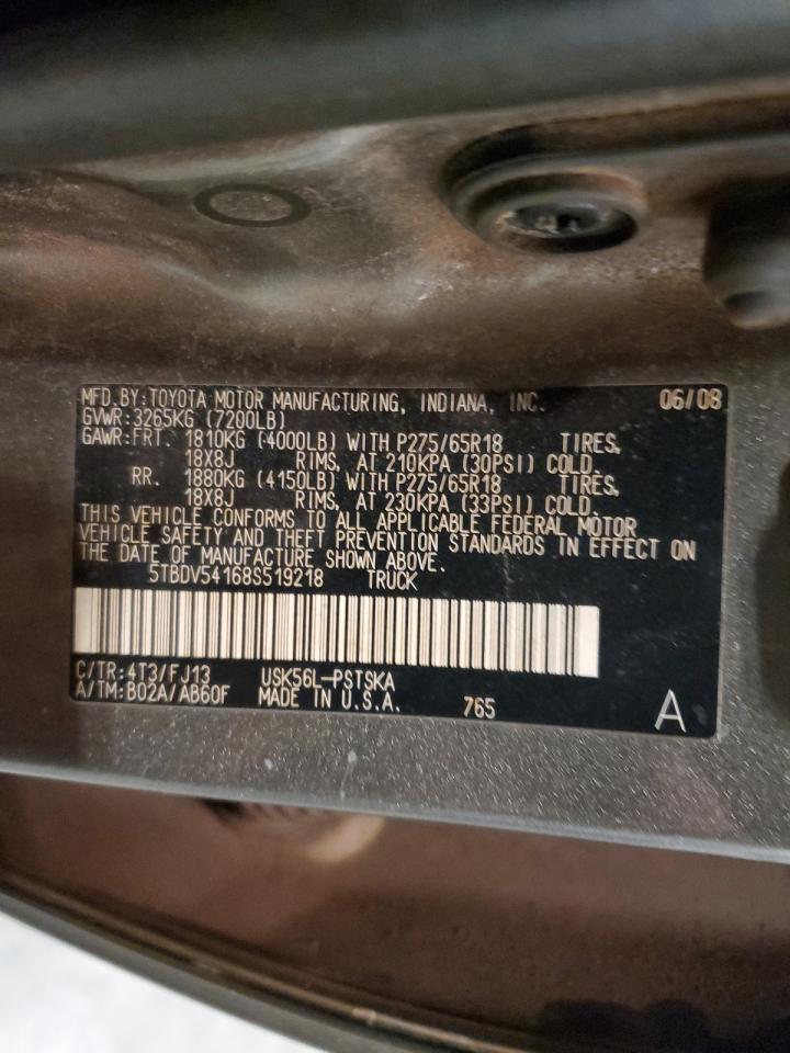 2008 Toyota Tundra Crewmax VIN: 5TBDV54168S519218 Lot: 69140345