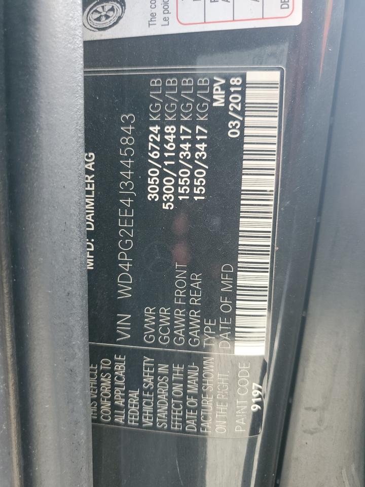 2018 Mercedes-Benz Metris VIN: WD4PG2EE4J3445843 Lot: 70151985