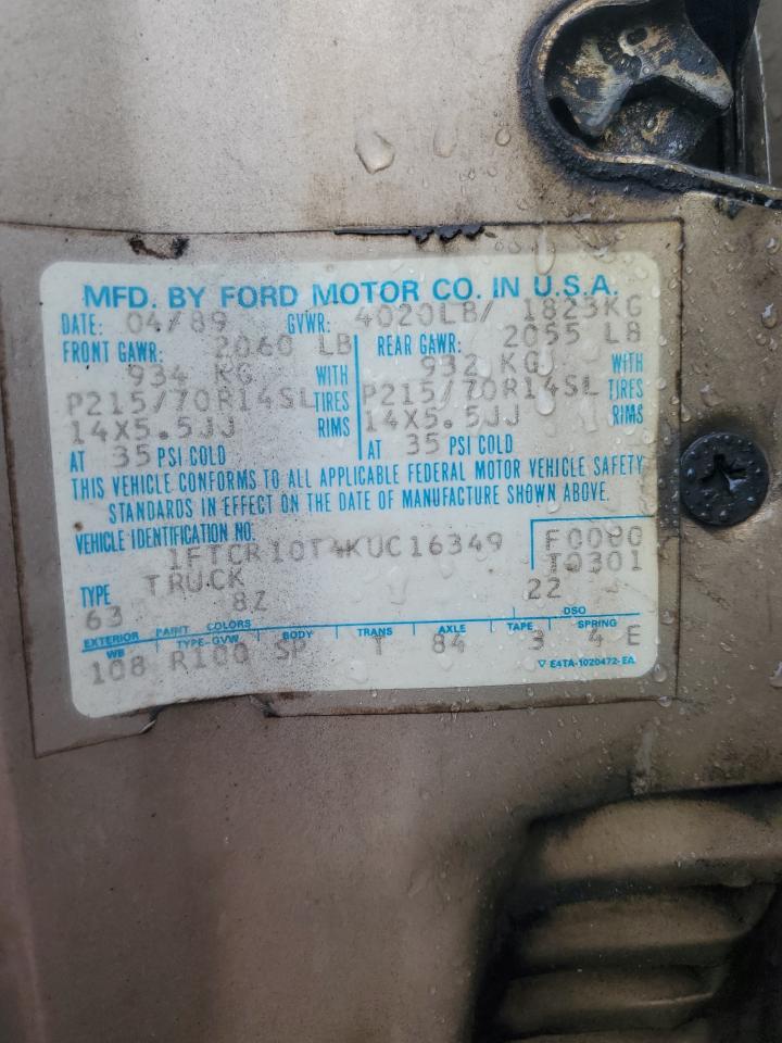 1989 Ford Ranger VIN: 1FTCR10T4KUC16349 Lot: 67657855