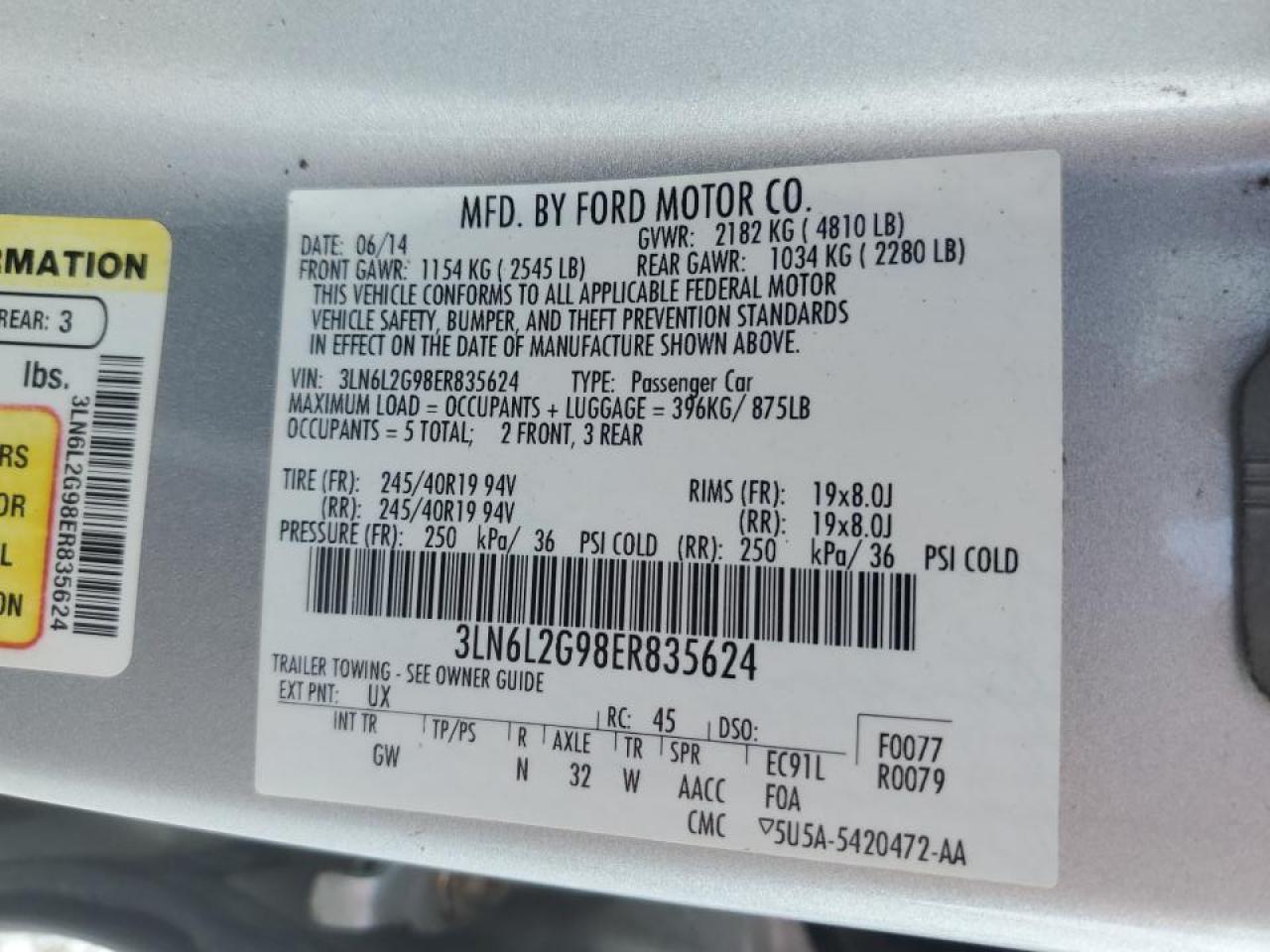 2014 Lincoln Mkz VIN: 3LN6L2G98ER835624 Lot: 68935545