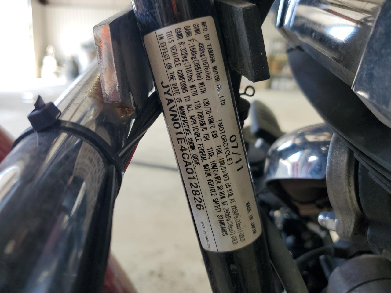 2012 Yamaha Xvs950 A VIN: JYAVN01E4CA012826 Lot: 70331405