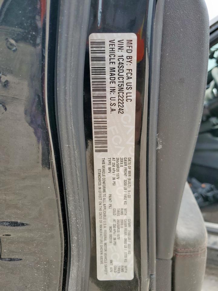 2022 Dodge Durango R/T VIN: 1C4SDJCT5NC222242 Lot: 70696815