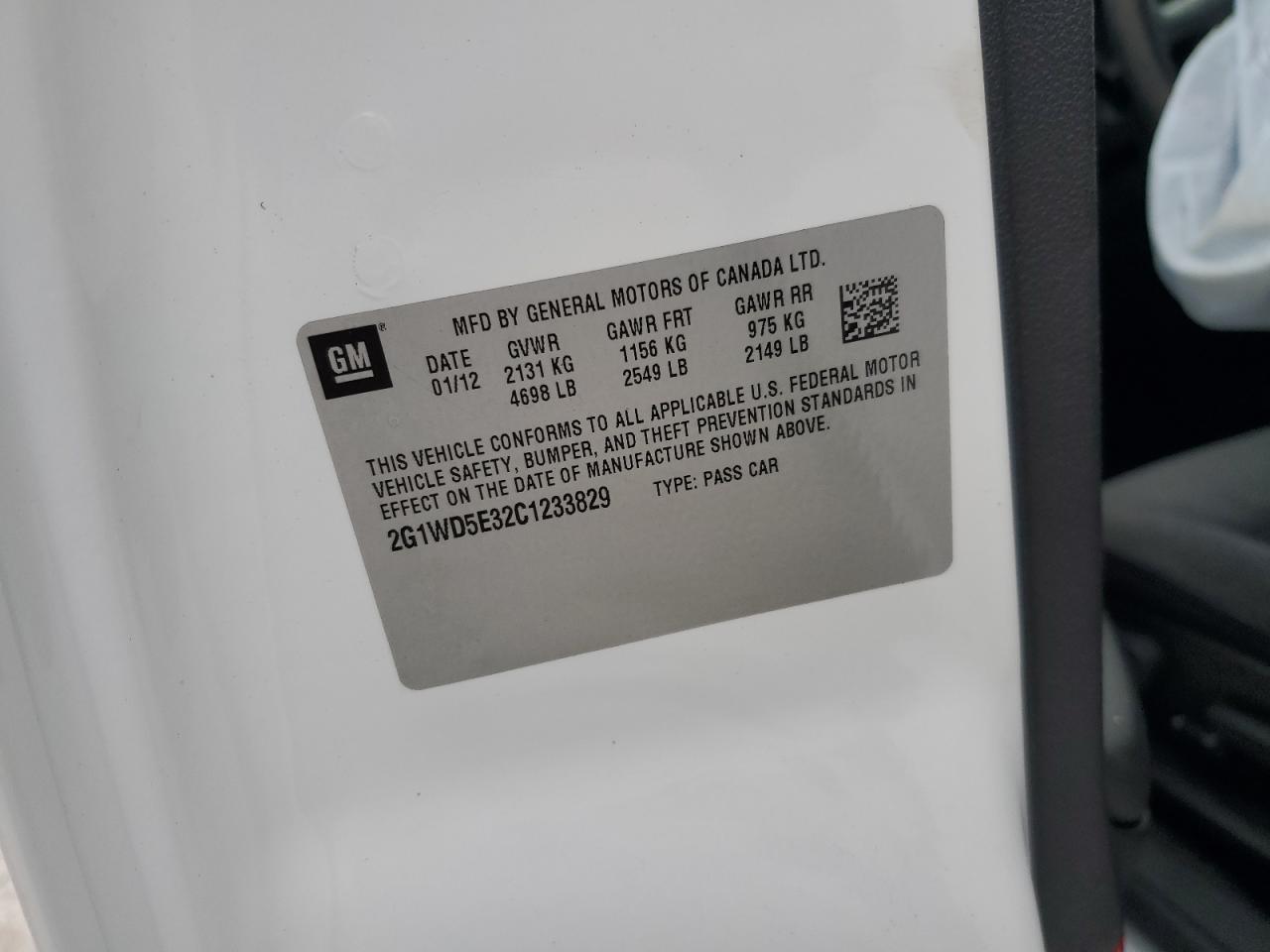 2012 Chevrolet Impala Police VIN: 2G1WD5E32C1233829 Lot: 70190245