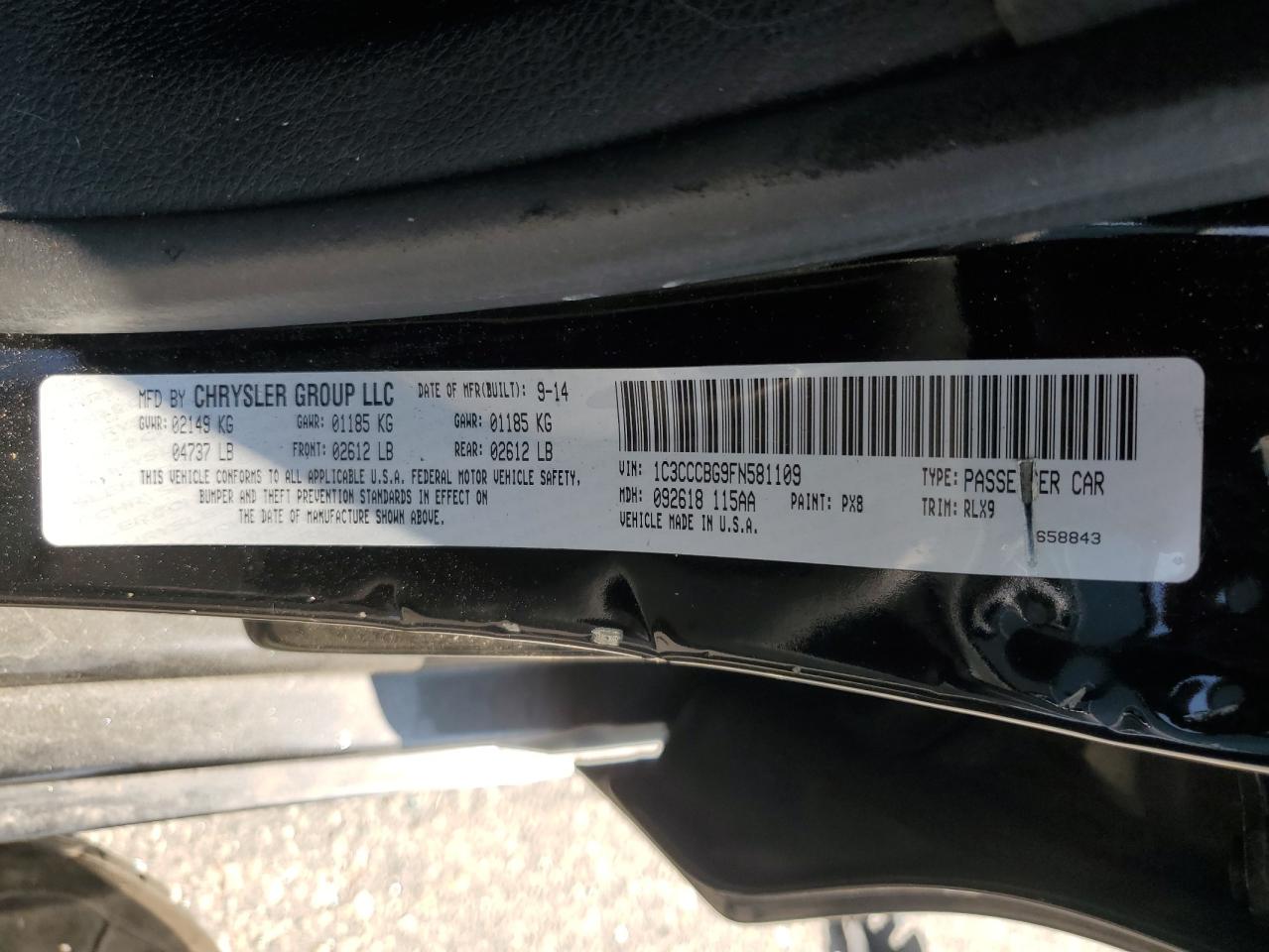 2015 Chrysler 200 S VIN: 1C3CCCBG9FN581109 Lot: 68358295