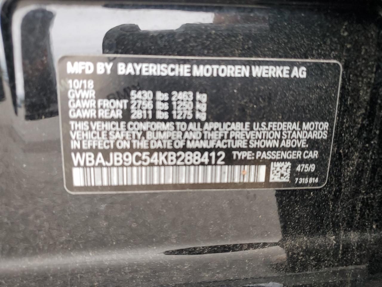 2019 BMW M550Xi VIN: WBAJB9C54KB288412 Lot: 67415435