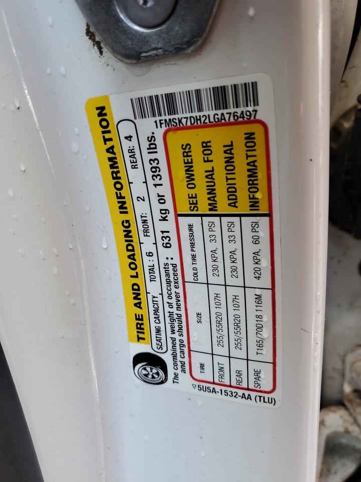 2020 Ford Explorer Xlt VIN: 1FMSK7DH2LGA76497 Lot: 68840625