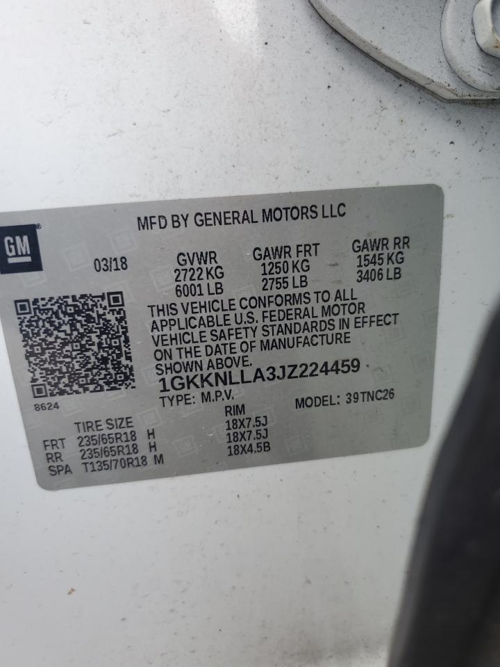 2018 GMC Acadia Sle VIN: 1GKKNLLA3JZ224459 Lot: 69427255