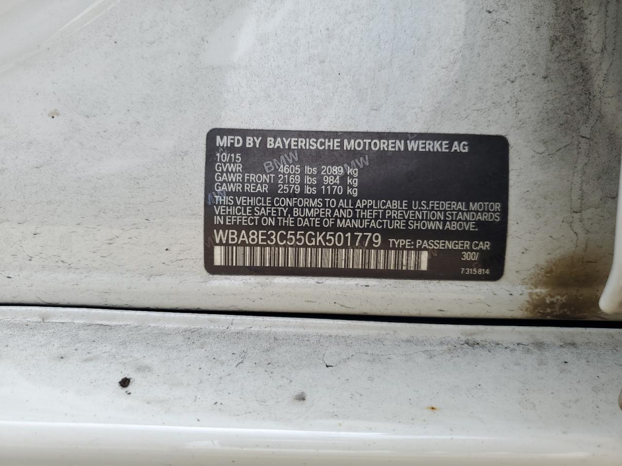 2016 BMW 328 Xi Sulev VIN: WBA8E3C55GK501779 Lot: 68729325