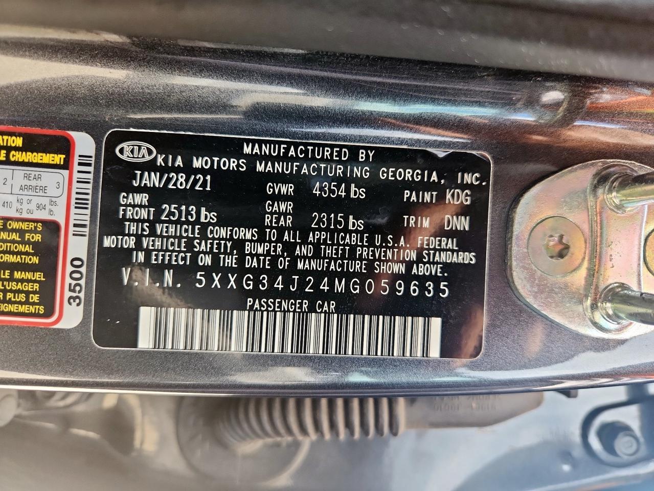 2021 Kia K5 Ex VIN: 5XXG34J24MG059635 Lot: 69869195