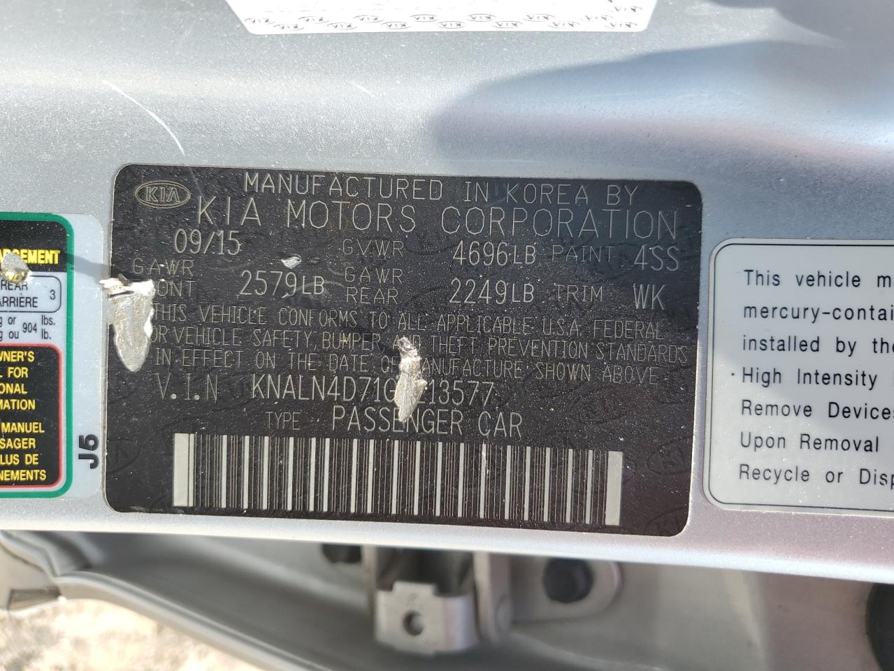 2016 Kia Cadenza Luxury VIN: KNALN4D71G5213577 Lot: 69315945