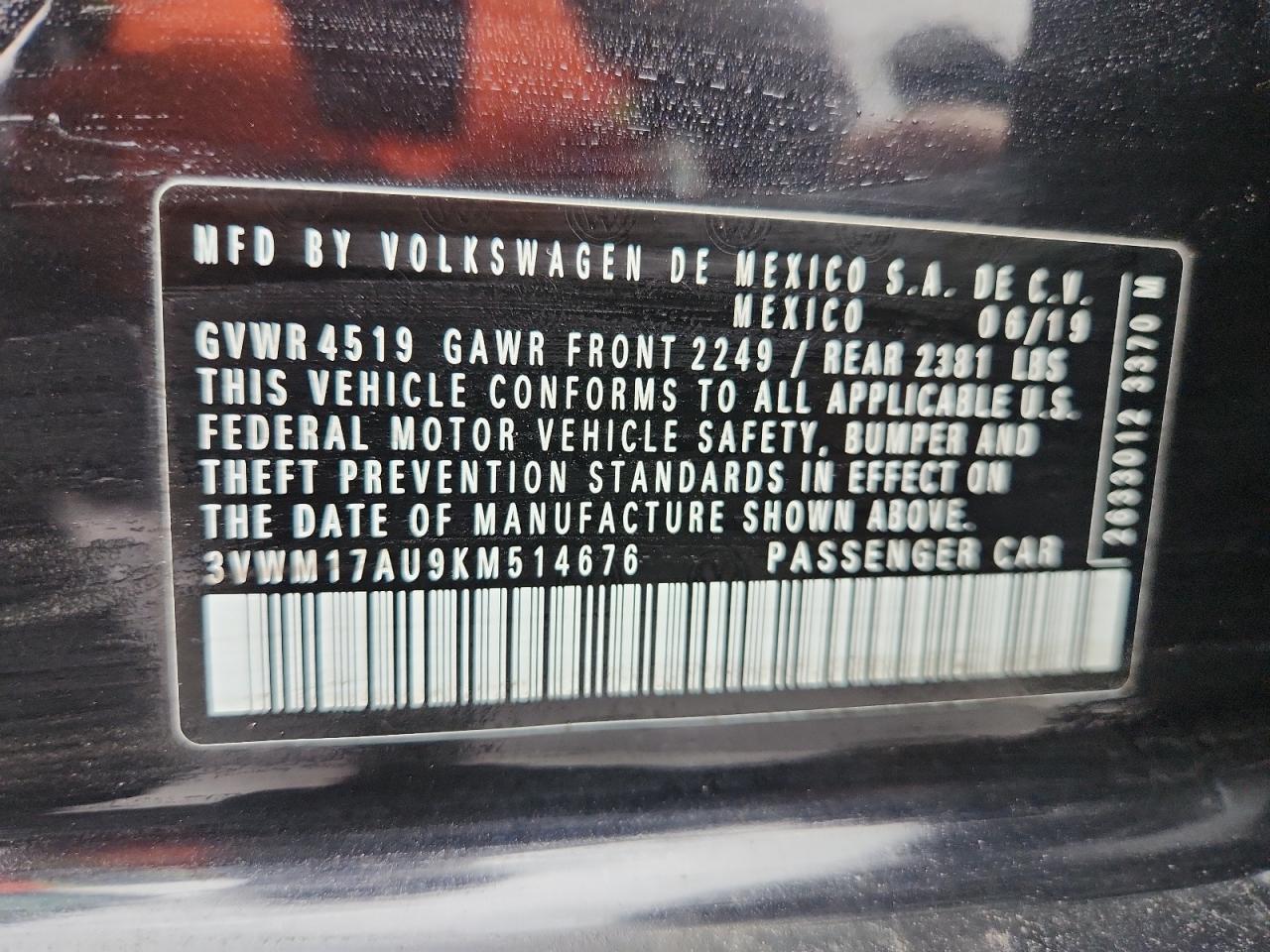 2019 Volkswagen Golf Alltrack S VIN: 3VWM17AU9KM514676 Lot: 70491225