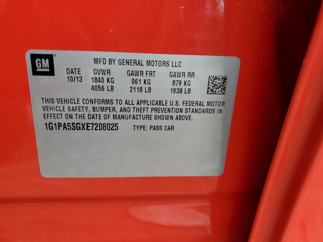 2014 Chevrolet Cruze Ls VIN: 1G1PA5SGXE7208025 Lot: 68755915