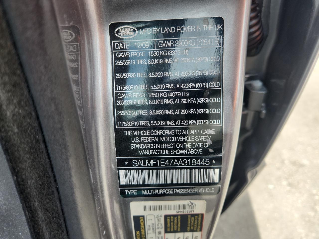 SALMF1E47AA318445 2010 Land Rover Range Rover Hse Luxury