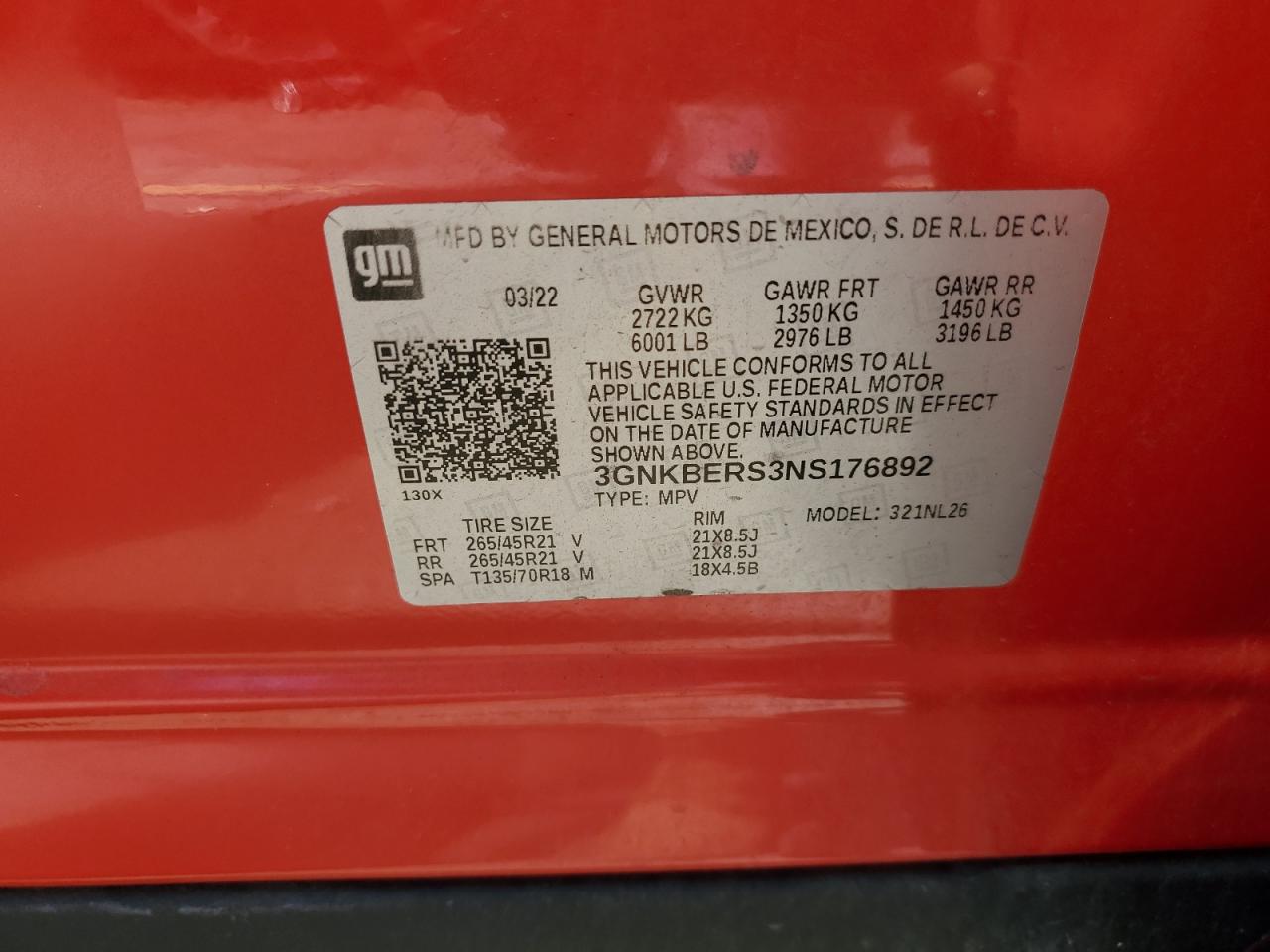 2022 Chevrolet Blazer Rs VIN: 3GNKBERS3NS176892 Lot: 68633095