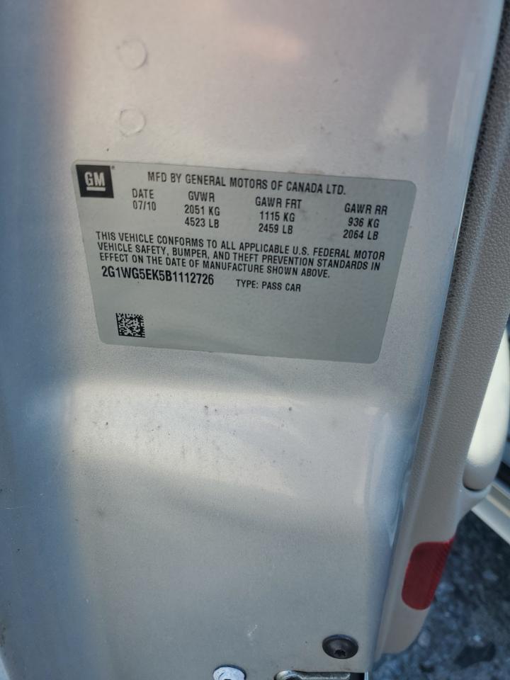 2011 Chevrolet Impala Lt VIN: 2G1WG5EK5B1112726 Lot: 69837535