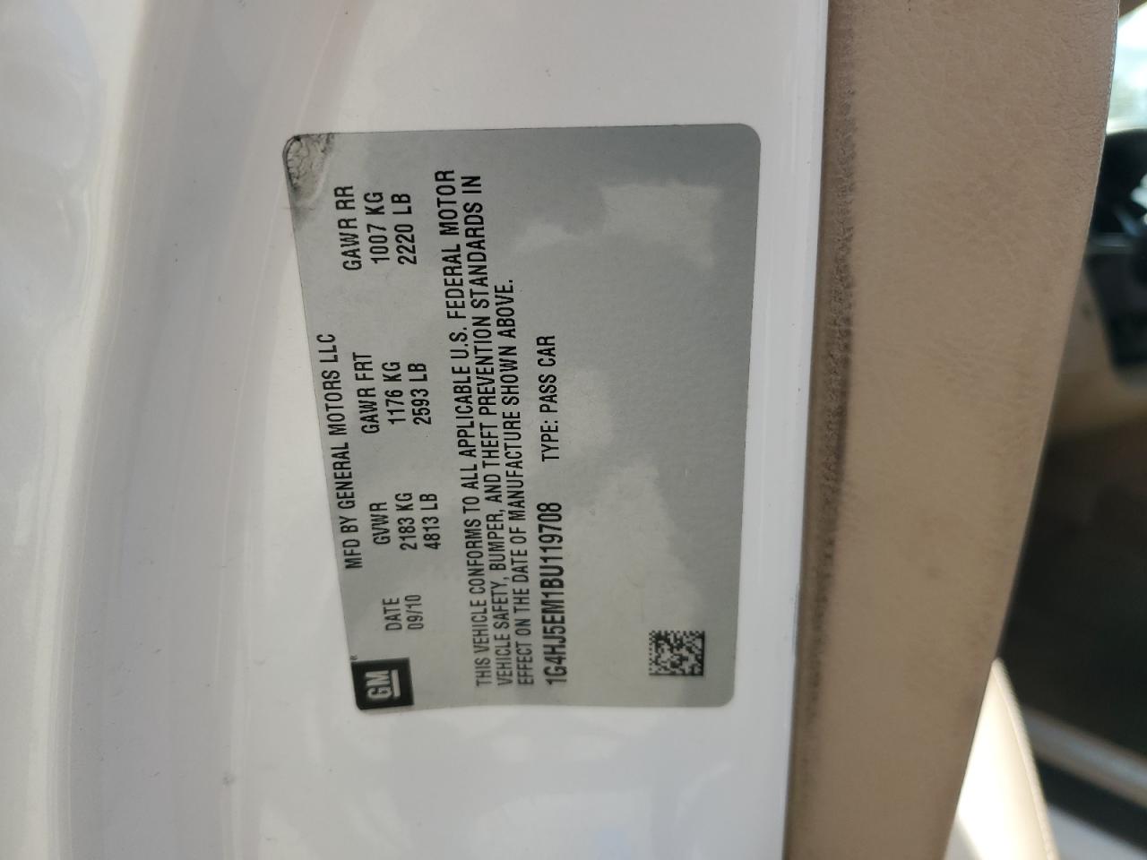 2011 Buick Lucerne Cxl VIN: 1G4HJ5EM1BU119708 Lot: 68887765