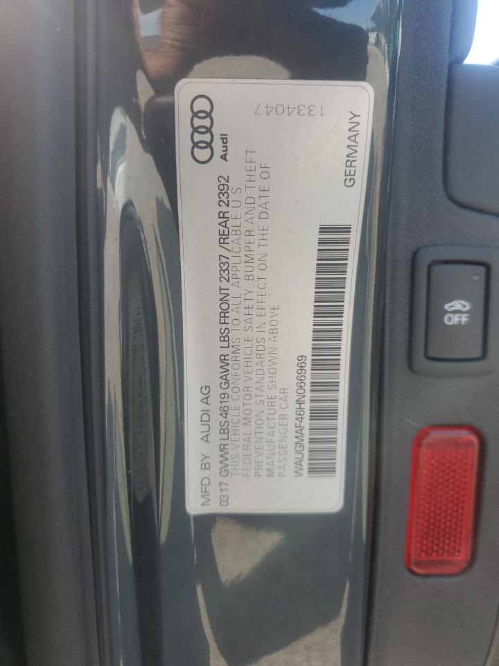 2017 Audi A4 Ultra Premium VIN: WAUGMAF46HN066969 Lot: 69265745