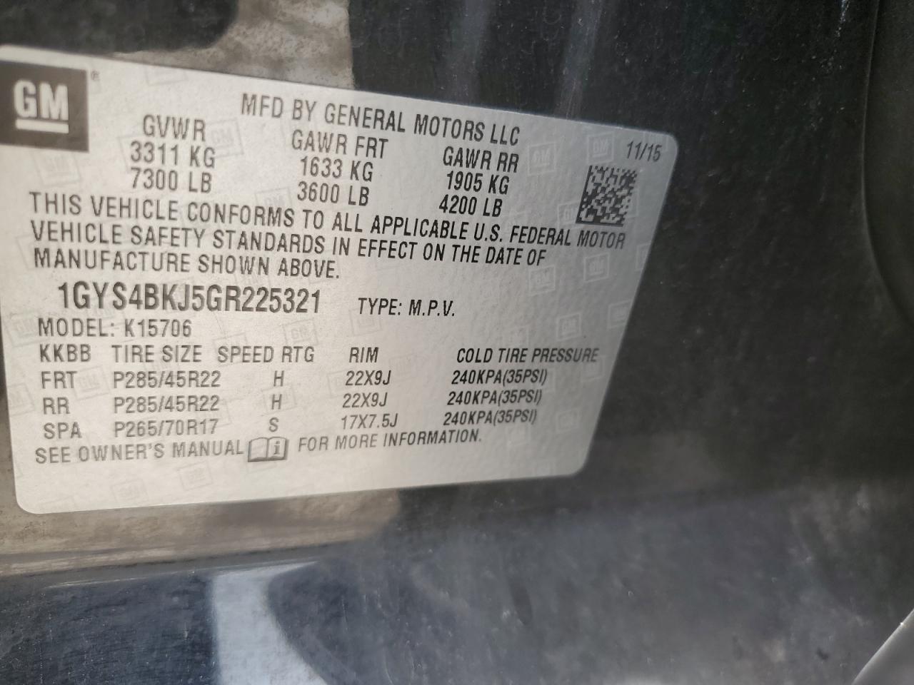 2016 Cadillac Escalade Luxury VIN: 1GYS4BKJ5GR225321 Lot: 68318635