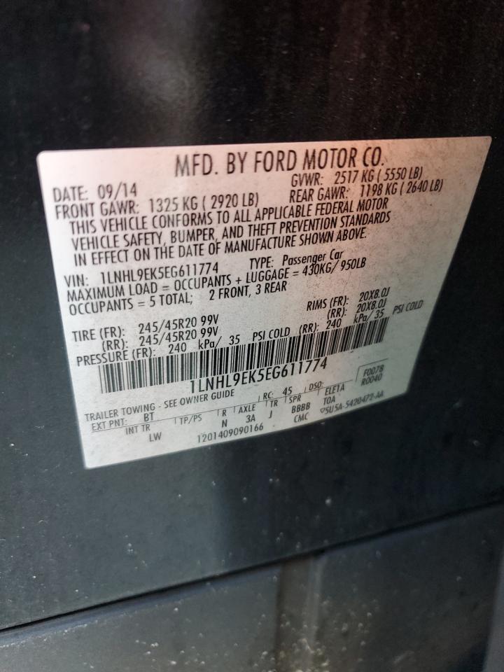 2014 Lincoln Mks VIN: 1LNHL9EK5EG611774 Lot: 69073995