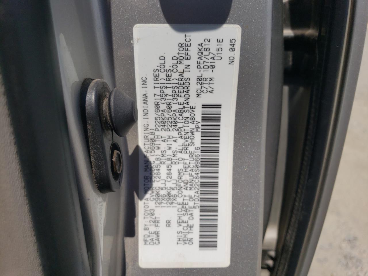 2004 Toyota Sienna Xle VIN: 5TDZA22C84S096616 Lot: 69738755