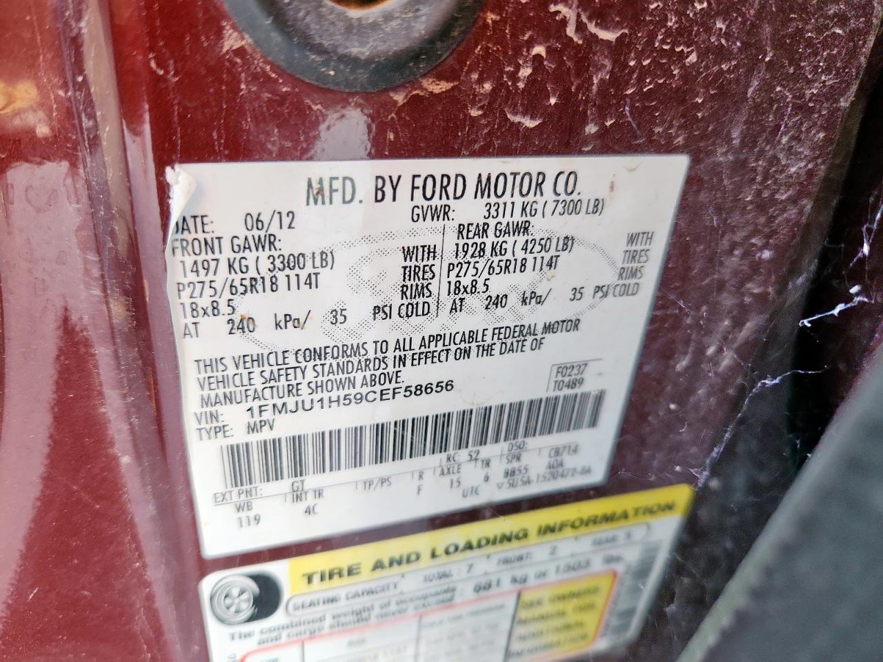 2012 Ford Expedition Xlt VIN: 1FMJU1H59CEF58656 Lot: 70619125