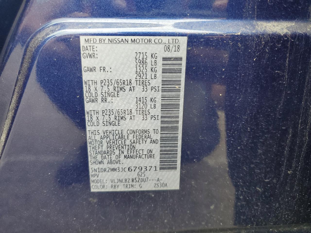 2018 Nissan Pathfinder S VIN: 5N1DR2MM3JC679371 Lot: 69967895