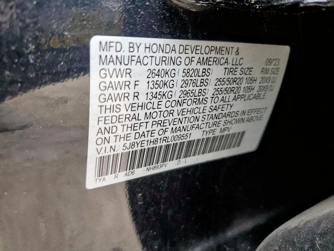 2024 Acura Mdx Advance VIN: 5J8YE1H81RL009551 Lot: 69115095