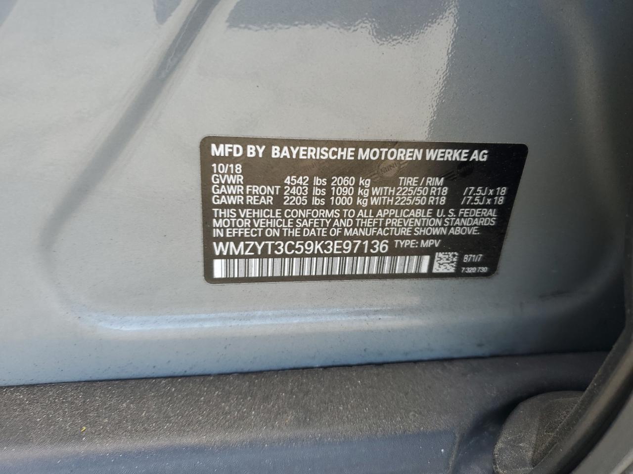 2019 Mini Cooper S Countryman VIN: WMZYT3C59K3E97136 Lot: 67429535