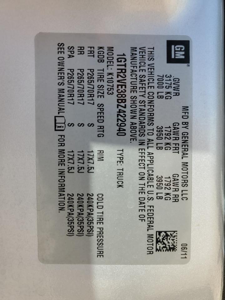 2011 GMC Sierra K1500 Sle VIN: 1GTR2VE38BZ422940 Lot: 68580935