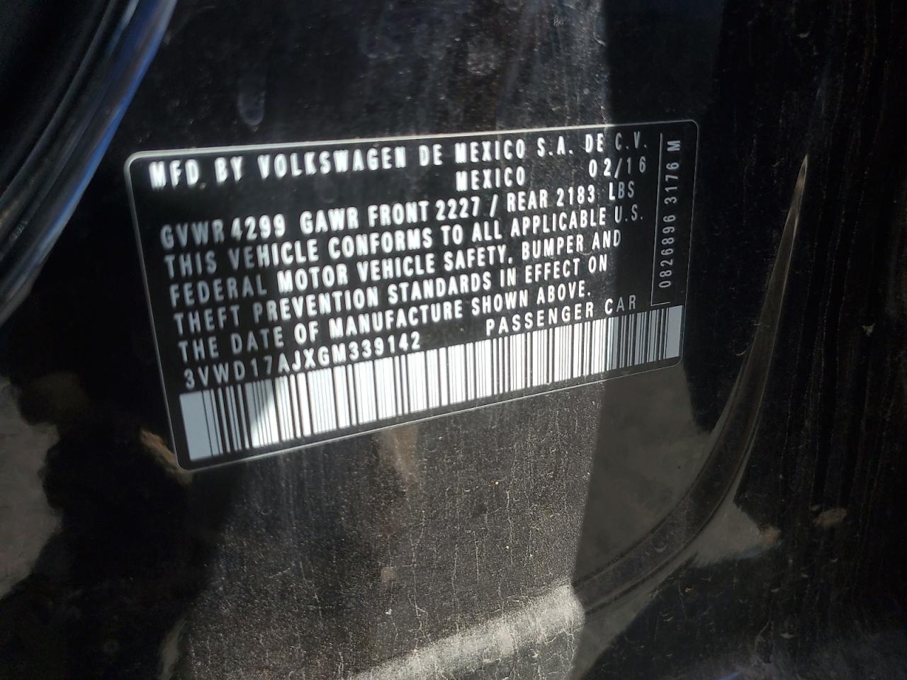 2016 Volkswagen Jetta Sport VIN: 3VWD17AJXGM339142 Lot: 68733615