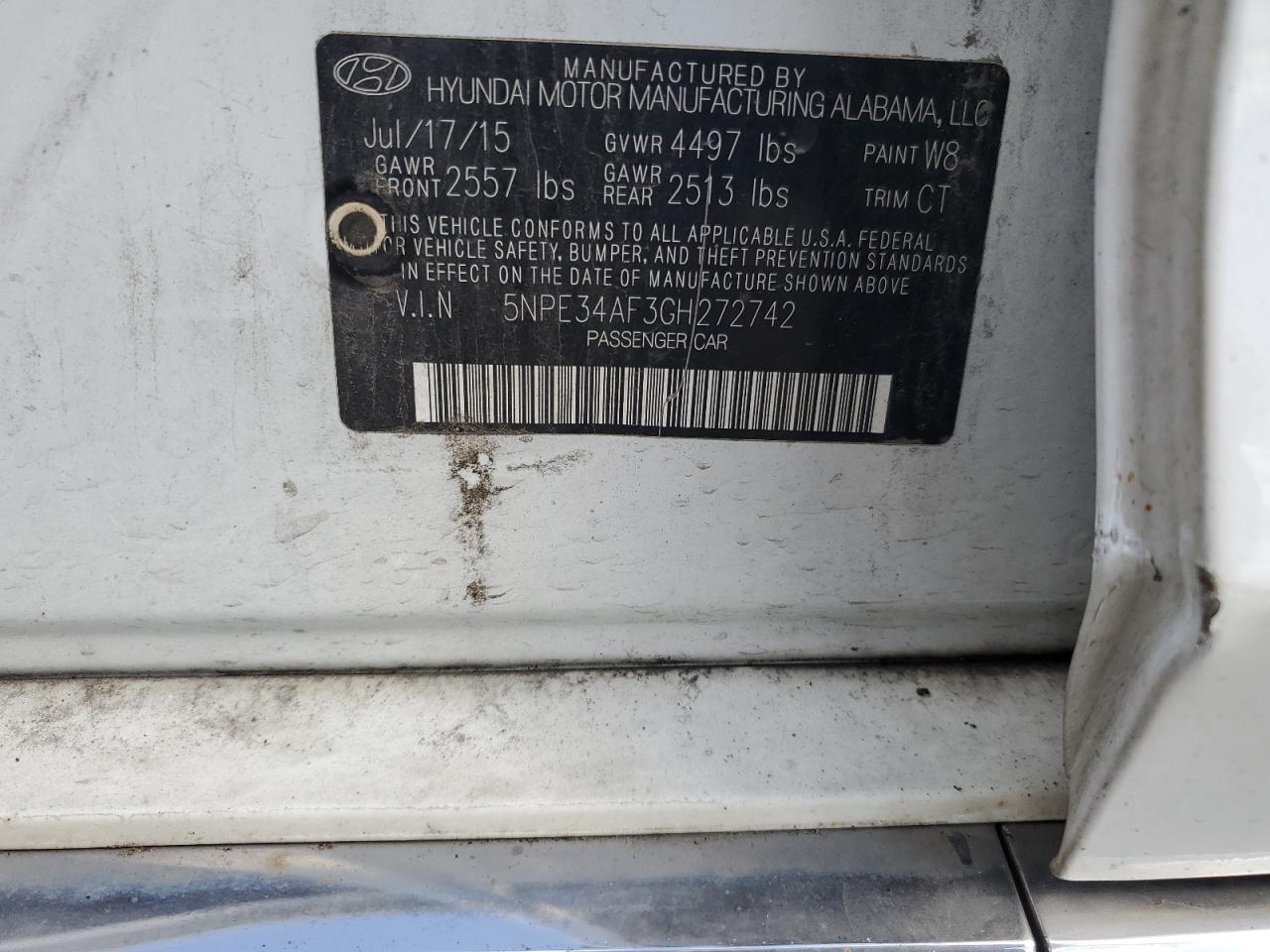 2016 Hyundai Sonata Sport VIN: 5NPE34AF3GH272742 Lot: 69562025