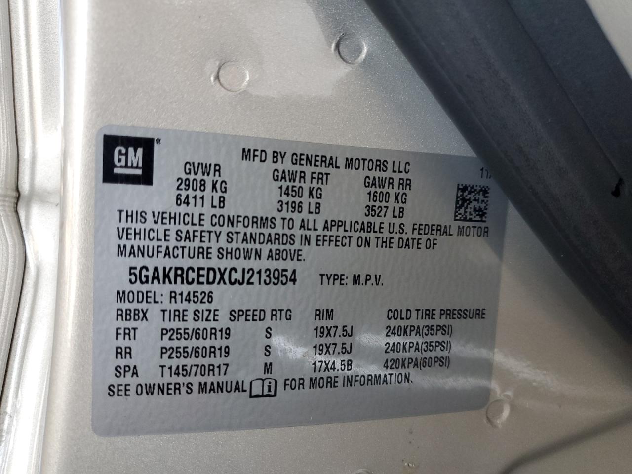 2012 Buick Enclave VIN: 5GAKRCEDXCJ213954 Lot: 70396305