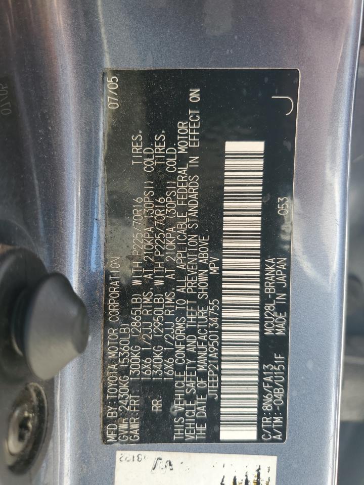 2005 Toyota Highlander Limited VIN: JTEEP21A950134755 Lot: 67936785