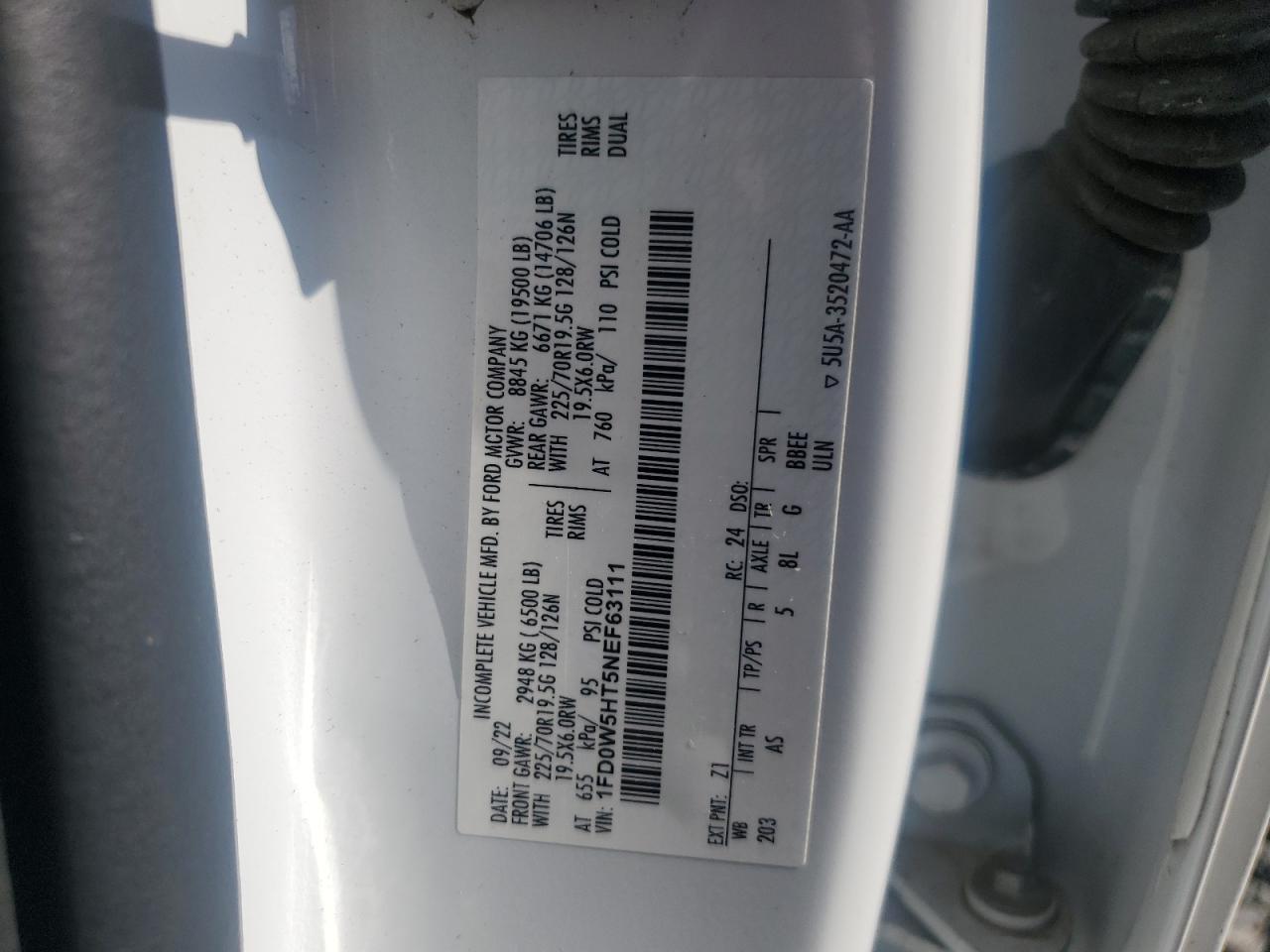 2022 Ford F550 Super Duty VIN: 1FD0W5HT5NEF63111 Lot: 70018425