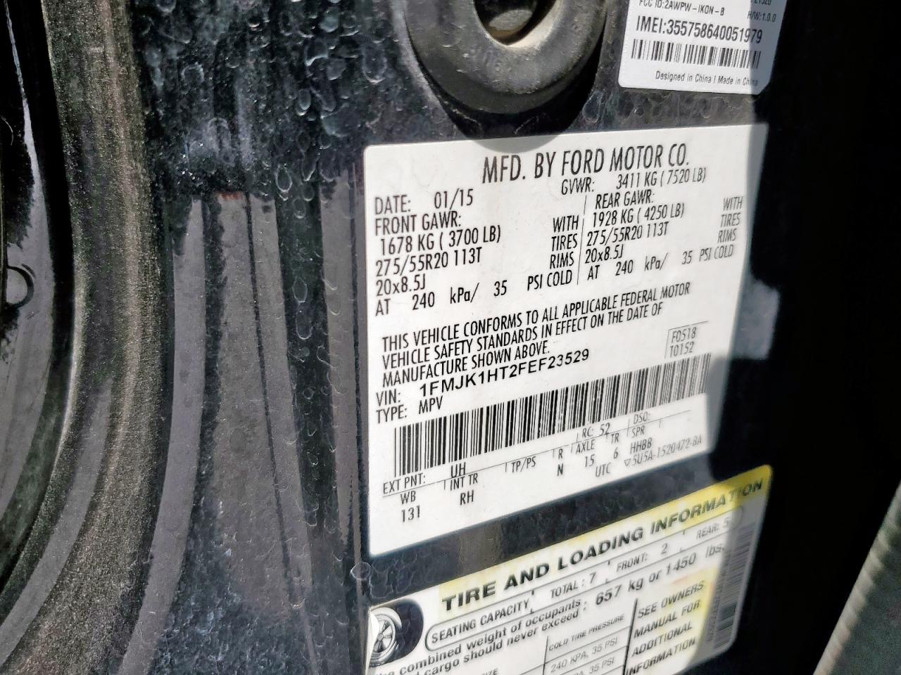 2015 Ford Expedition El Xlt VIN: 1FMJK1HT2FEF23529 Lot: 68114715