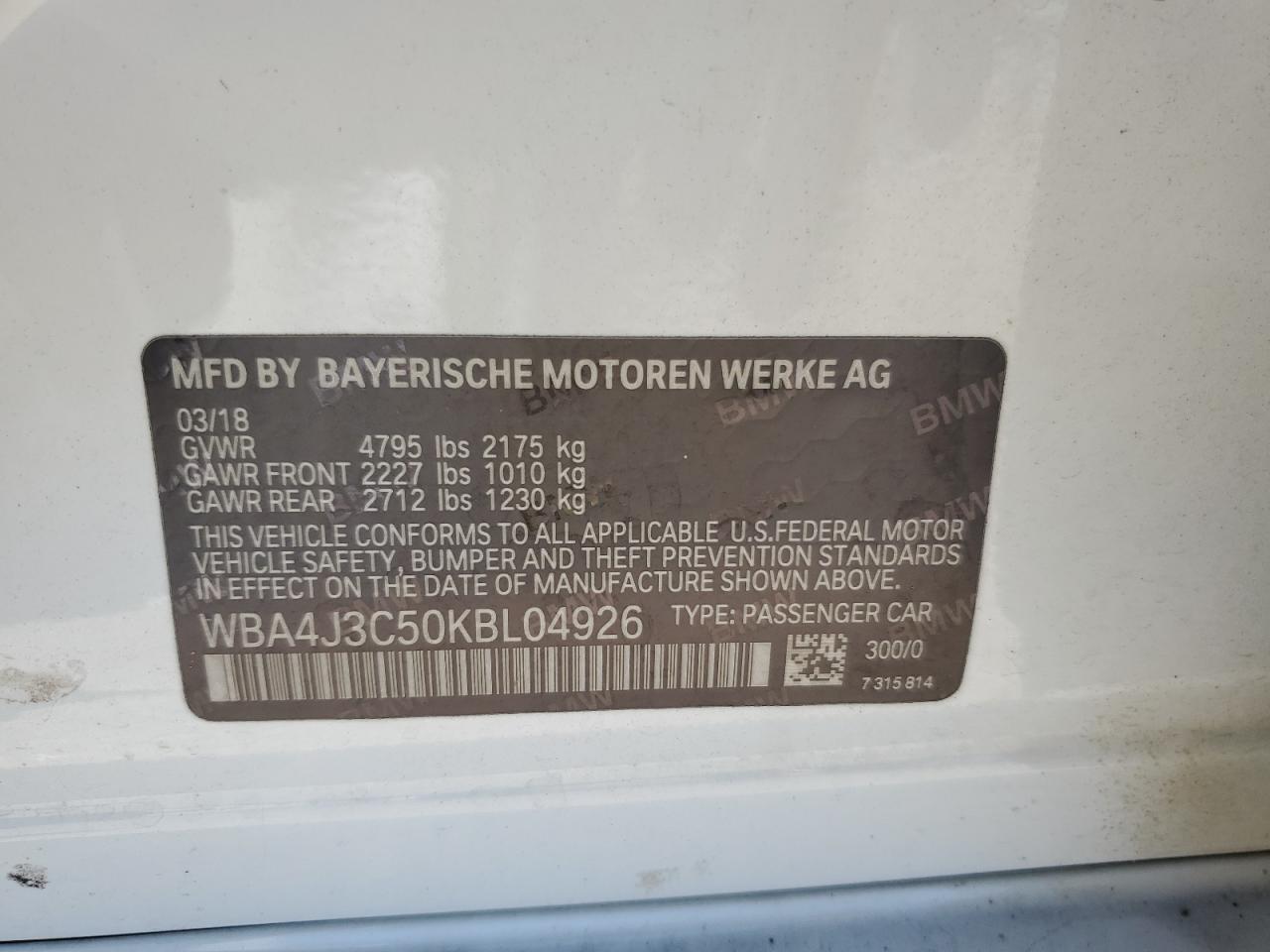 2019 BMW 430Xi Gran Coupe VIN: WBA4J3C50KBL04926 Lot: 70530825