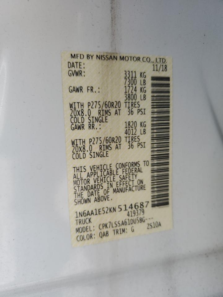 2019 Nissan Titan Sv VIN: 1N6AA1E52KN514687 Lot: 66750535