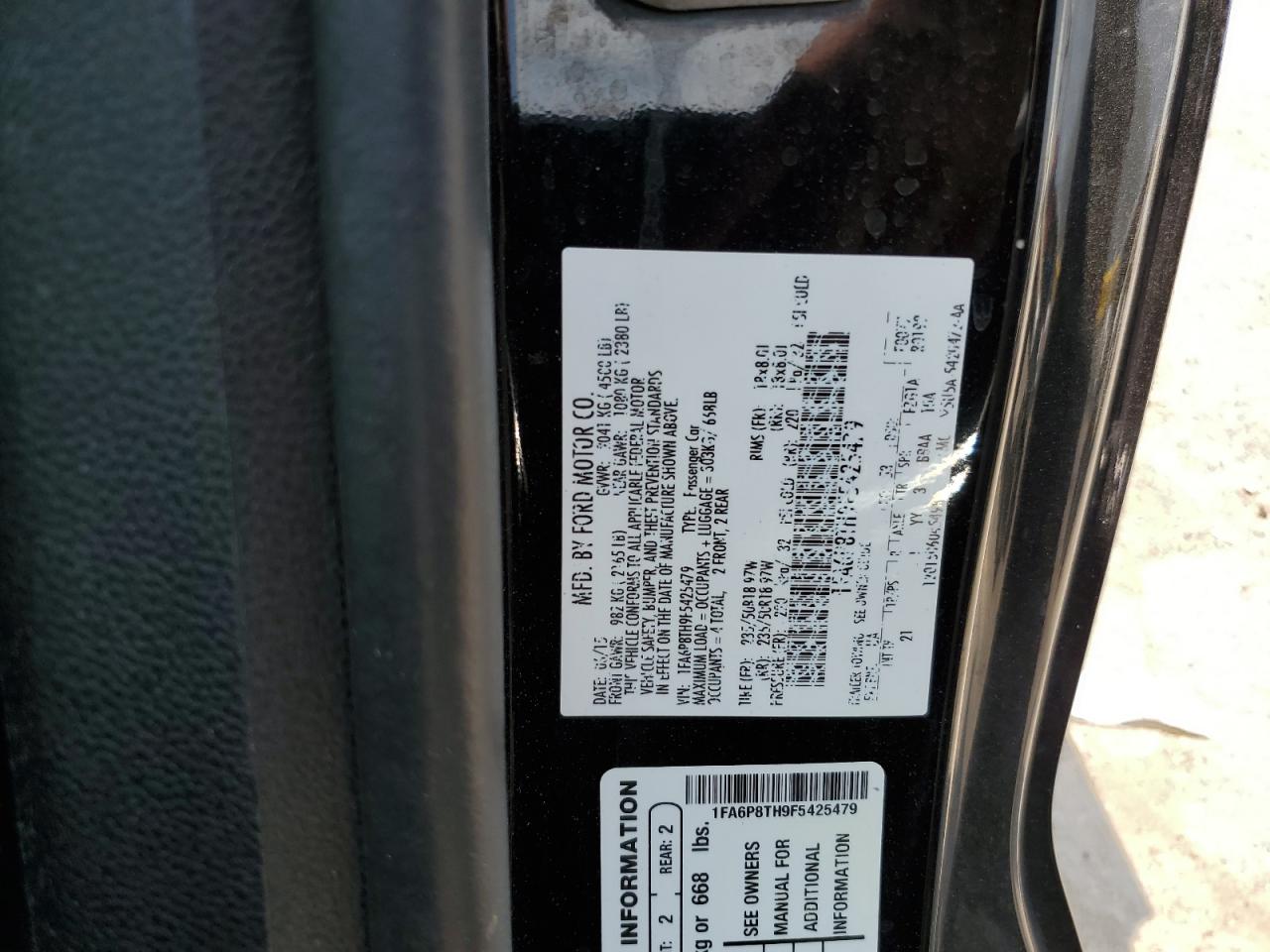 2015 Ford Mustang VIN: 1FA6P8TH9F5425479 Lot: 67593655