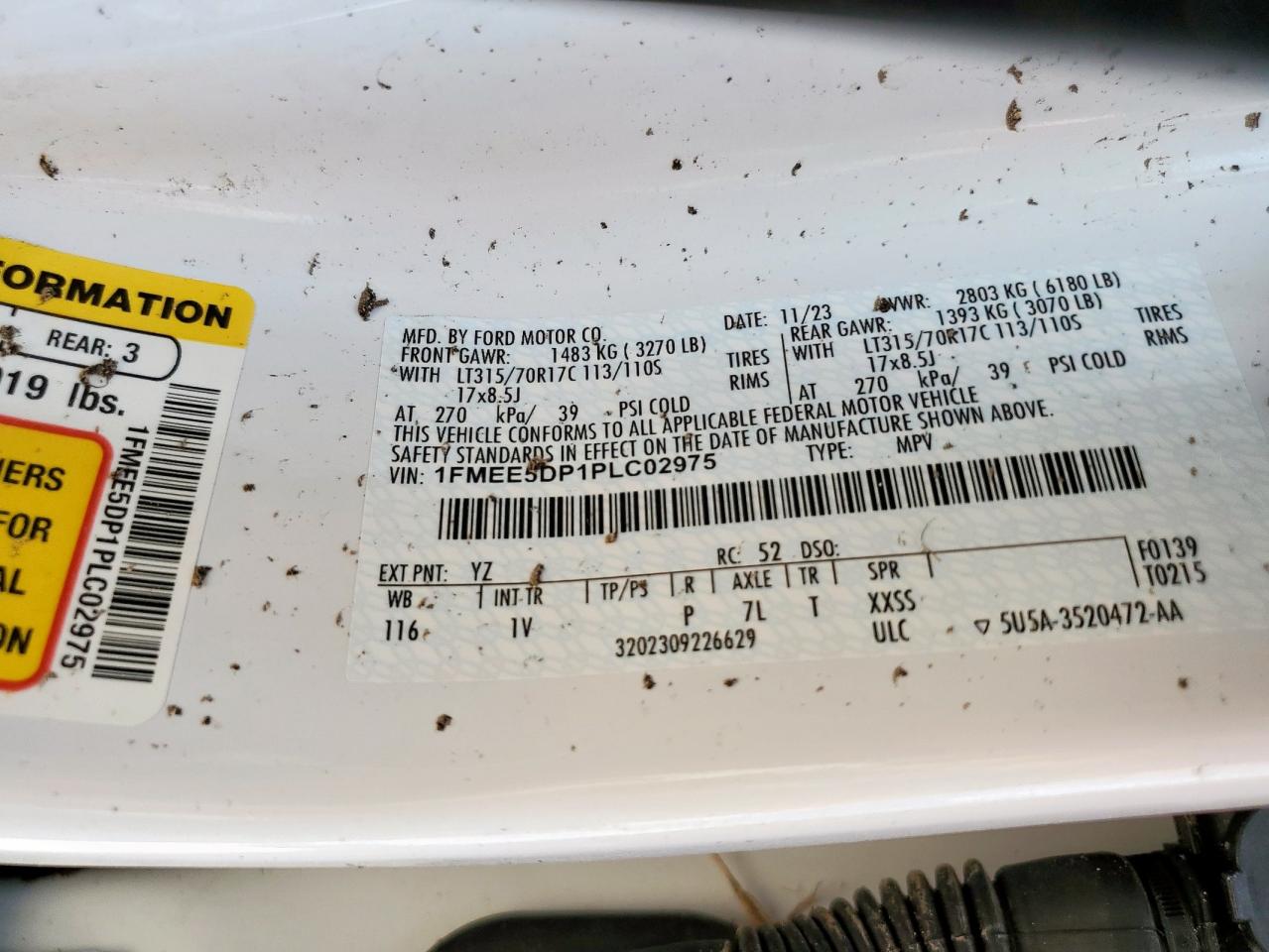 2023 Ford Bronco Base VIN: 1FMEE5DP1PLC02975 Lot: 69251805