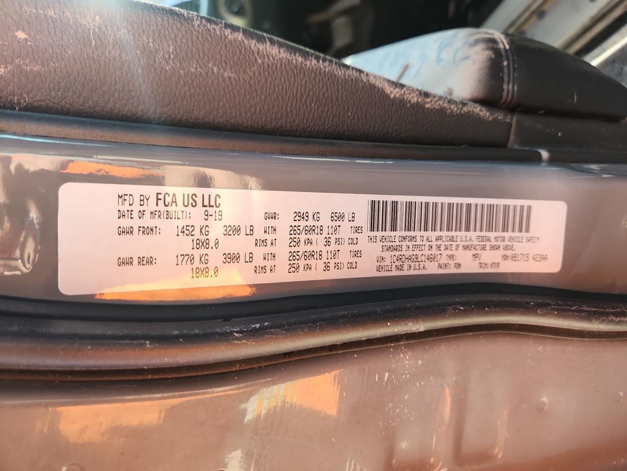 2020 Dodge Durango Sxt VIN: 1C4RDHAG9LC146017 Lot: 69423525