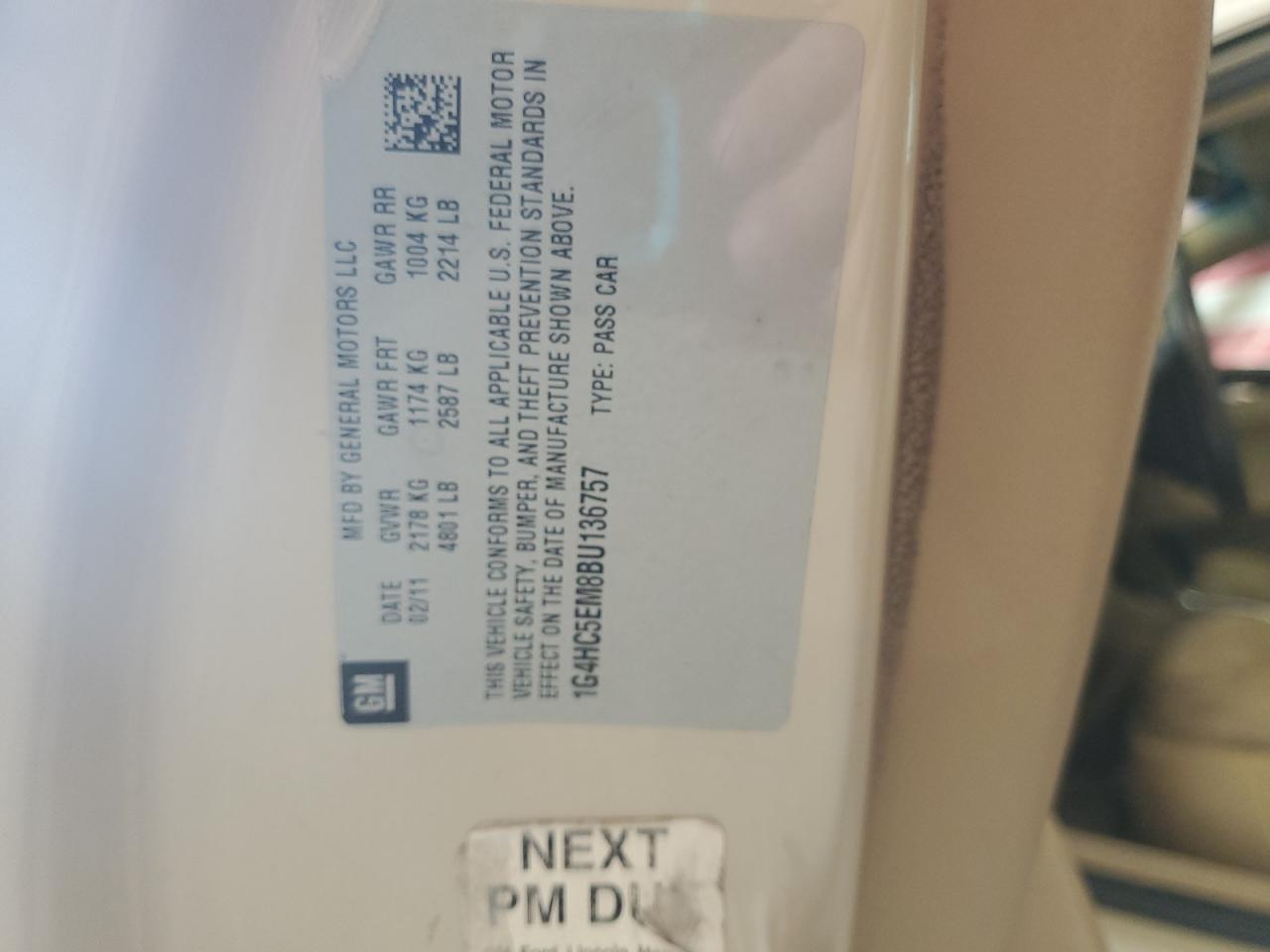 2011 Buick Lucerne Cxl VIN: 1G4HC5EM8BU136757 Lot: 89618225