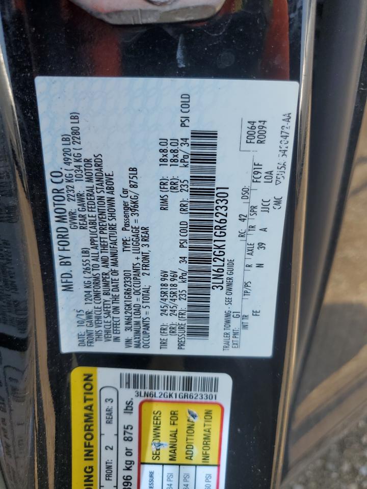 2016 Lincoln Mkz VIN: 3LN6L2GK1GR623301 Lot: 68274155